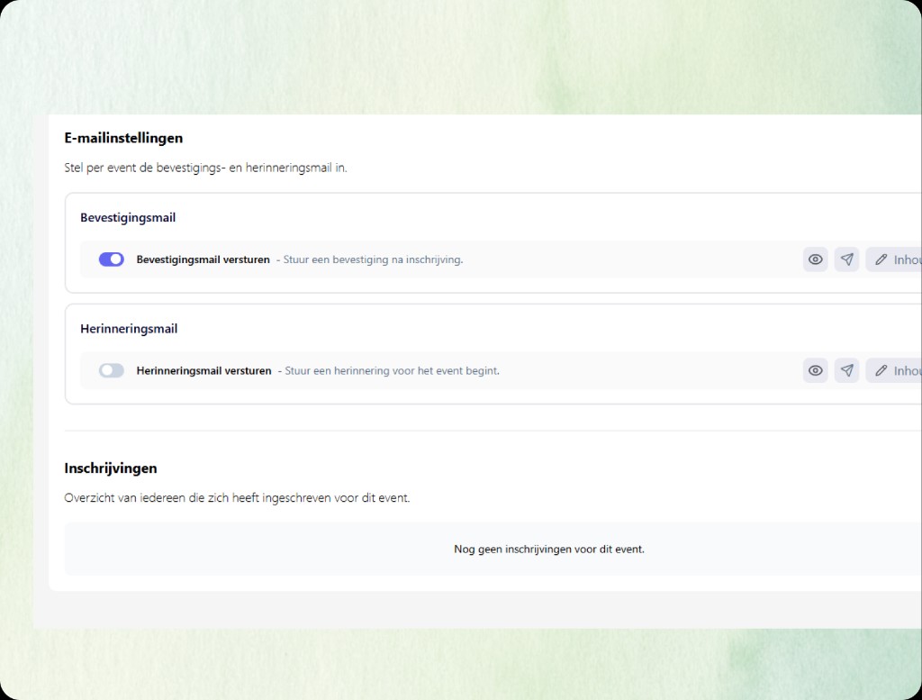E-mailinstellingen en inschrijvingen per event