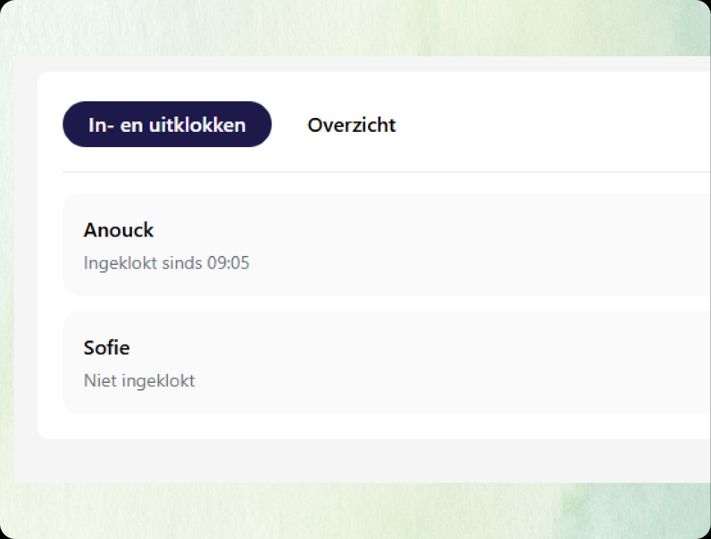 In- en uitklokken per medewerker