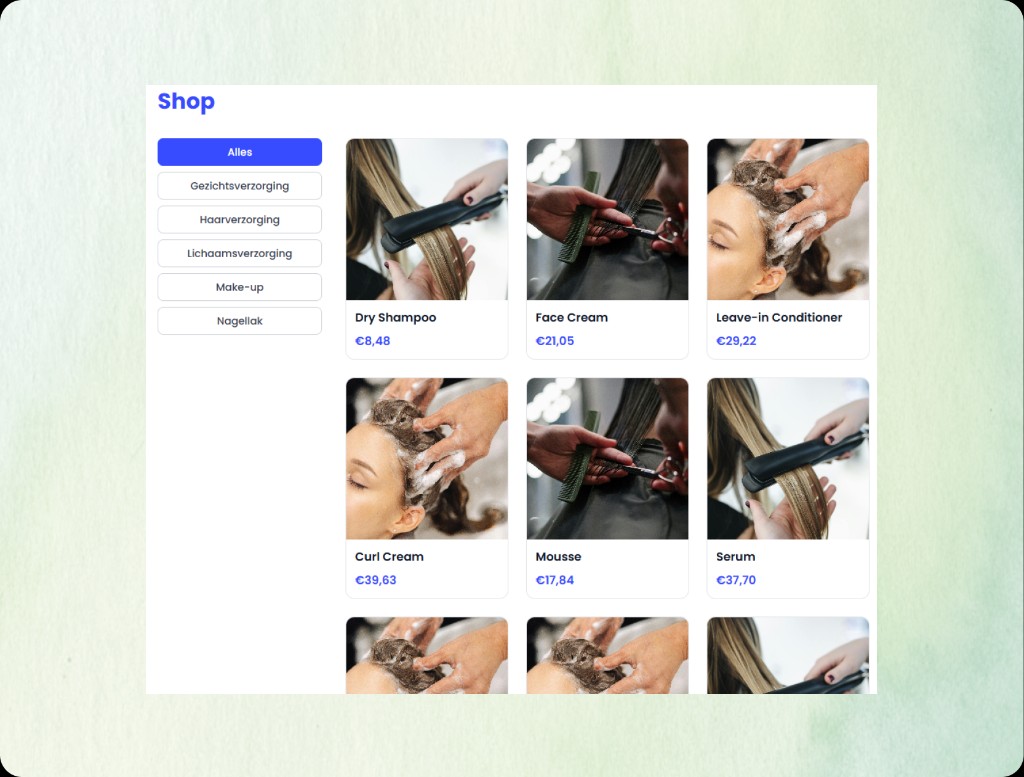 Shop met productcategorieën in Salontailor